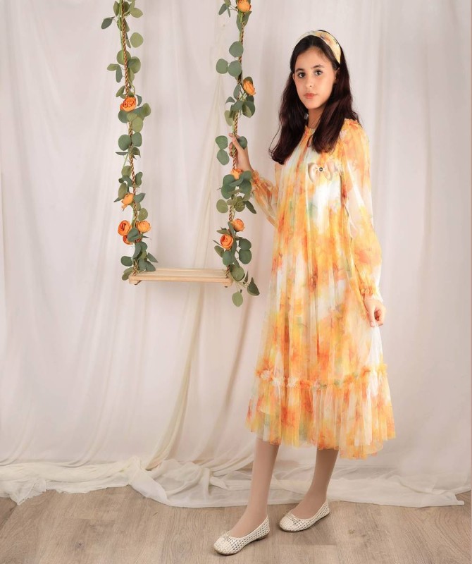 فستان  بناتي برتقالي