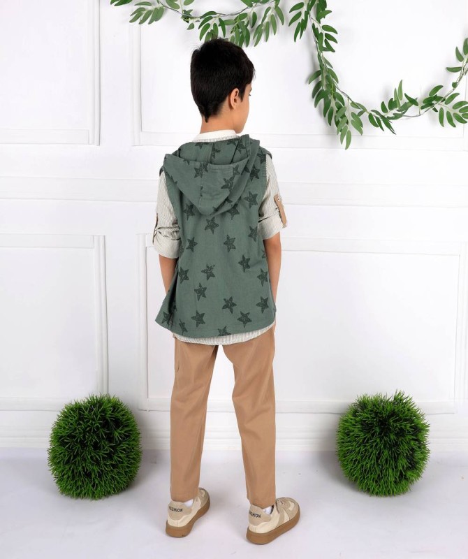 طقم 3 قطع زيتي مقلم