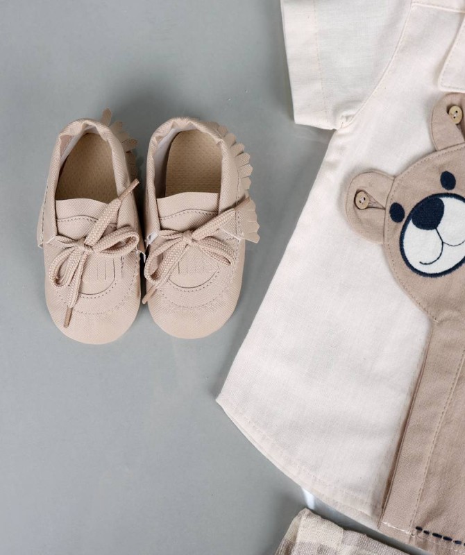 طقم 3 قطع بيج بني بصورة دبدوب