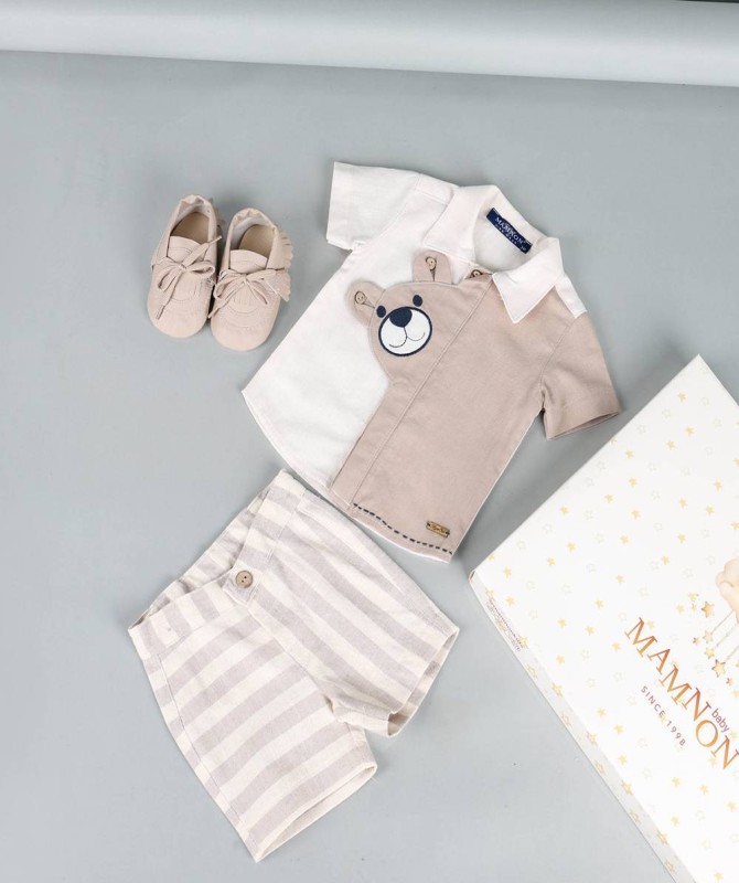 طقم 3 قطع بيج بني بصورة دبدوب