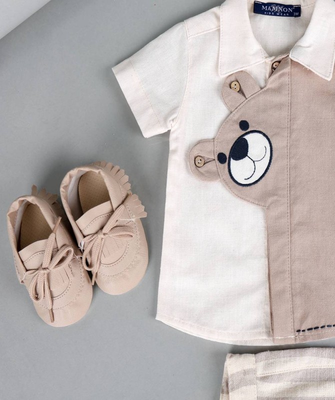 طقم 3 قطع بيج بني بصورة دبدوب